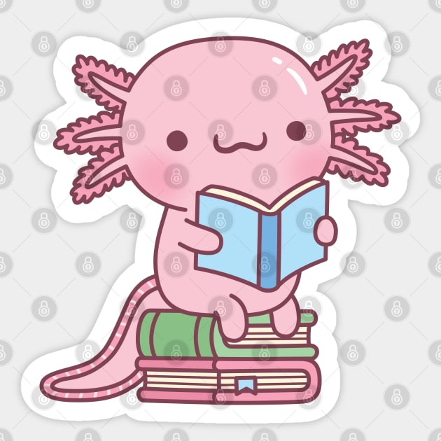 Cute Axolotl Loves To Read A Lot Of Books Sticker by rustydoodle